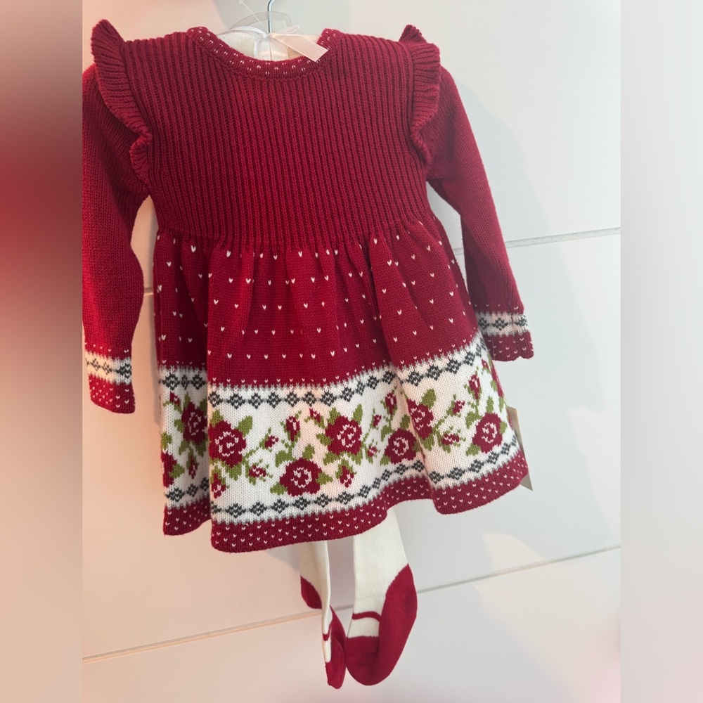Max Studio Red and White Floral Knit Dress for Kids